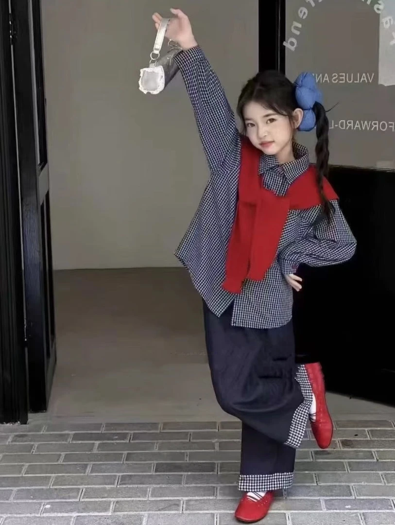 【新疆包邮】秋季新款格子衬衣披肩套装C431