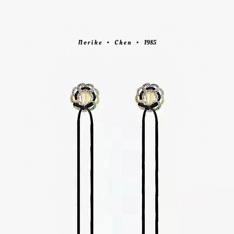 合金耳饰 花朵彩虹飘带耳夹HF12328