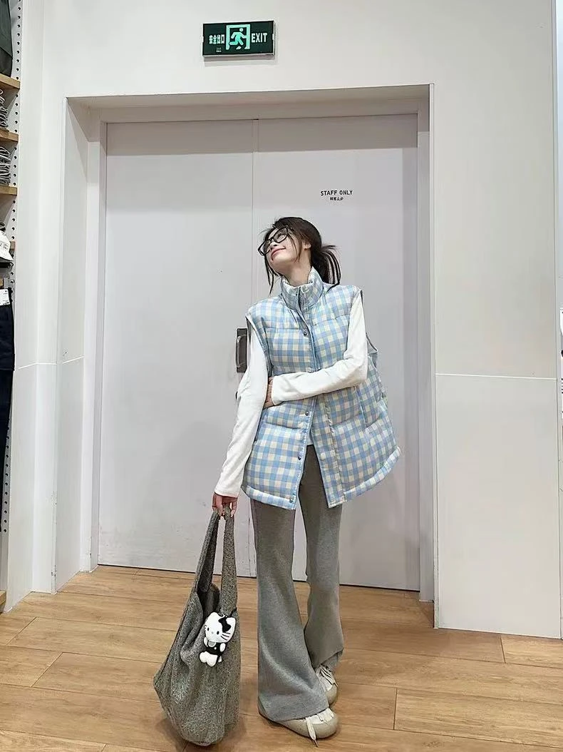 保暖时尚套装休闲风百搭格子马夹百搭学生甜美ins大码