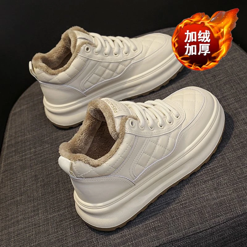 冬季加绒女鞋百搭厚底高帮保暖加厚软底男士冬男士韩版加绒马丁靴