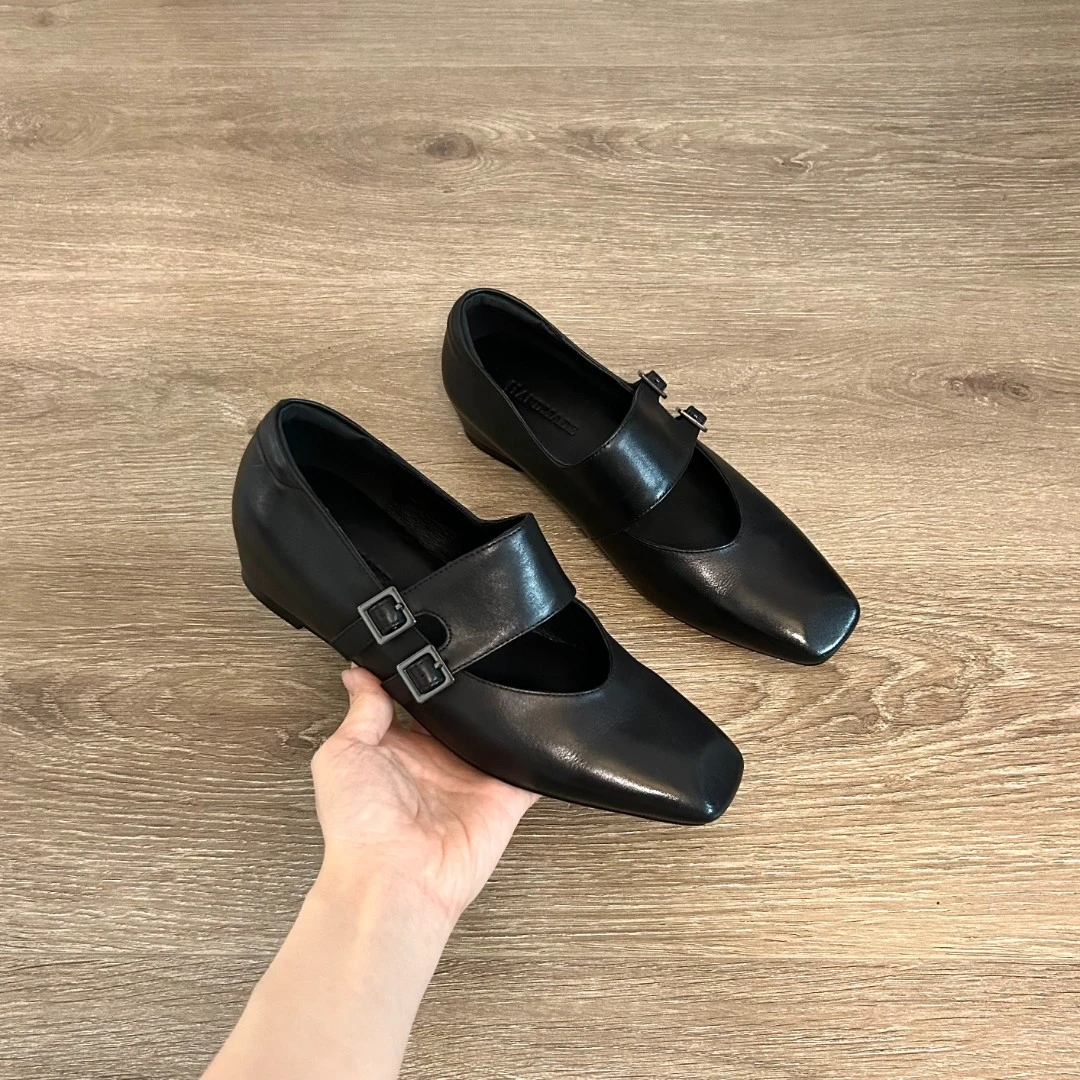 Dannyfrey法式复古方头皮带扣女百搭一字带小众内增高玛丽珍鞋