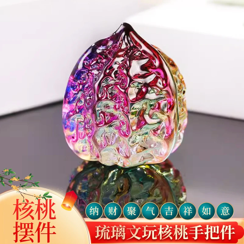 多彩琉璃核桃摆 创意手工麒麟陶瓷主人杯实心龙纹虎年鎏金描金