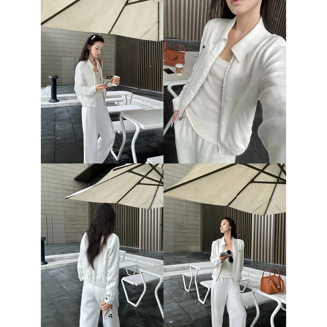 5werkwen 老钱气质 短款1OO亚麻复古调调夹克37-04