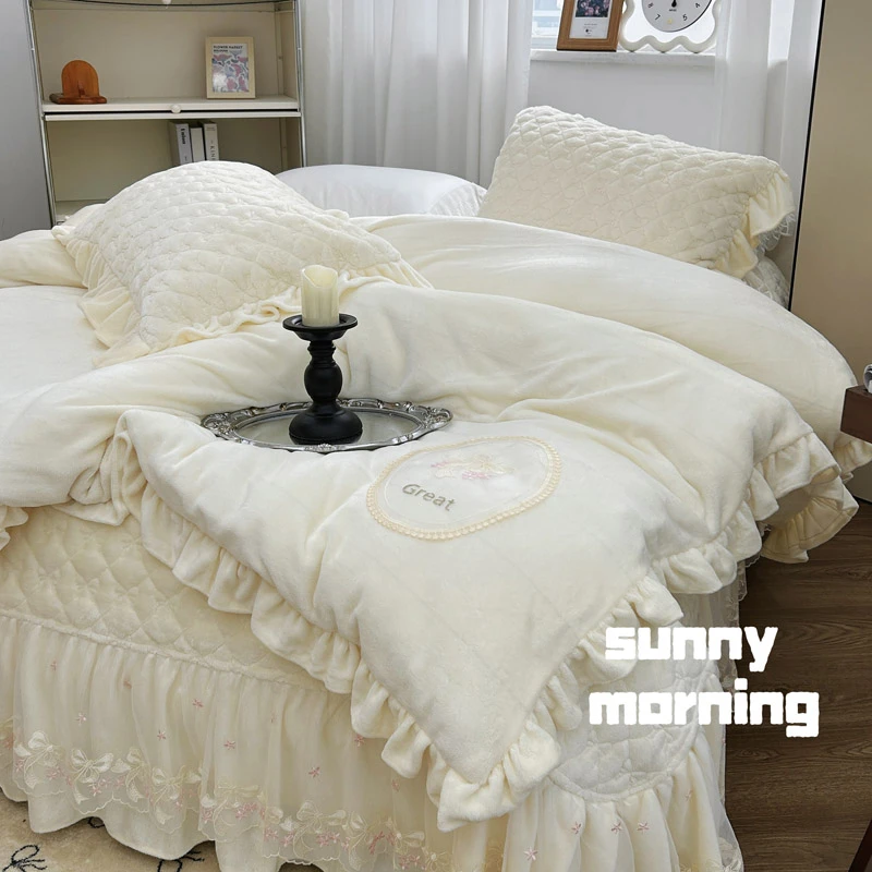 ※婴儿绒蝶梦系列【四件套】±10斤秋冬季保暖家用床裙被套款床品套件