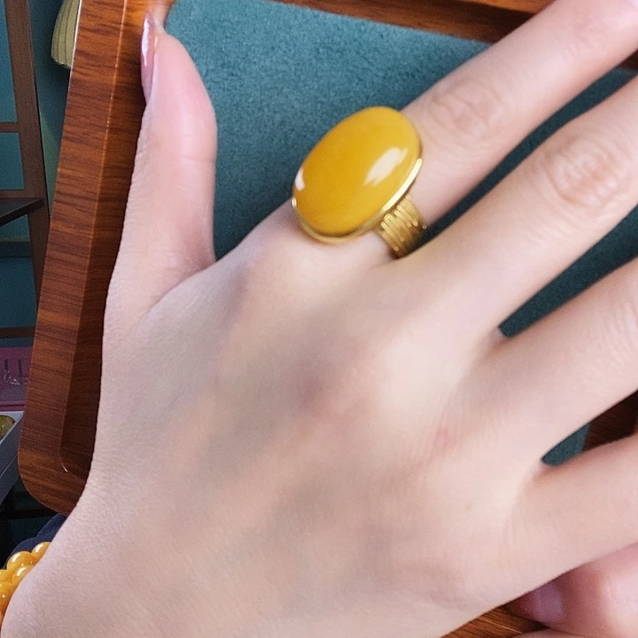 蜜蜡银S925镶嵌戒指戒指