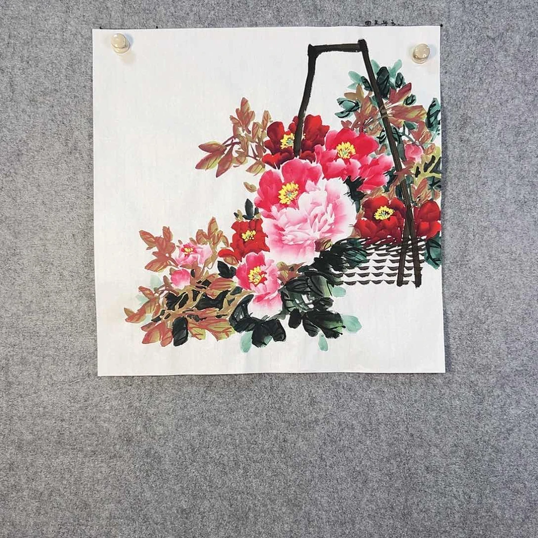 国画393 牡丹之花之叶的颜色与