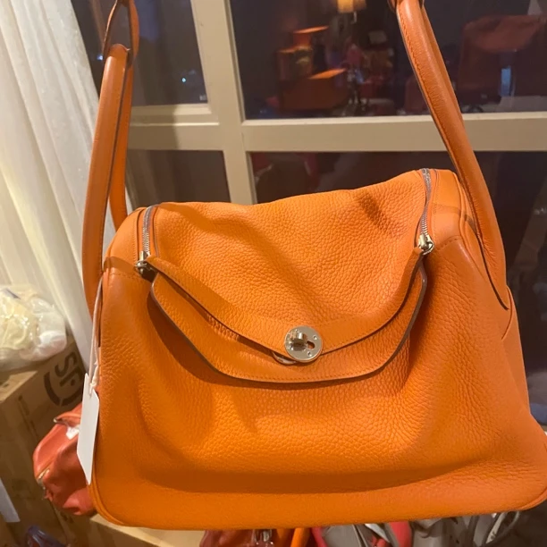 99新 Hermes/爱马仕 爱马仕LINDY34橙色银扣O单肩包8027071