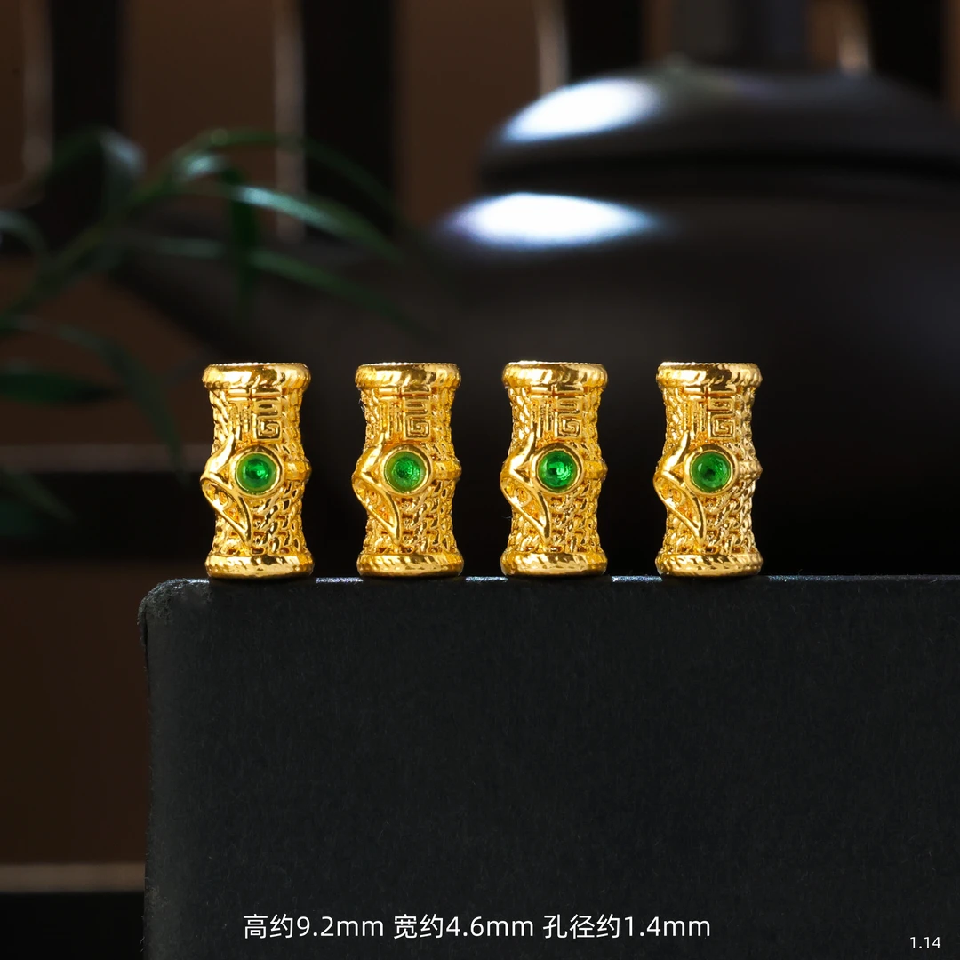 【金豆珠宝】18K金镶福字竹节金管桶珠隔珠（厚5D金）V