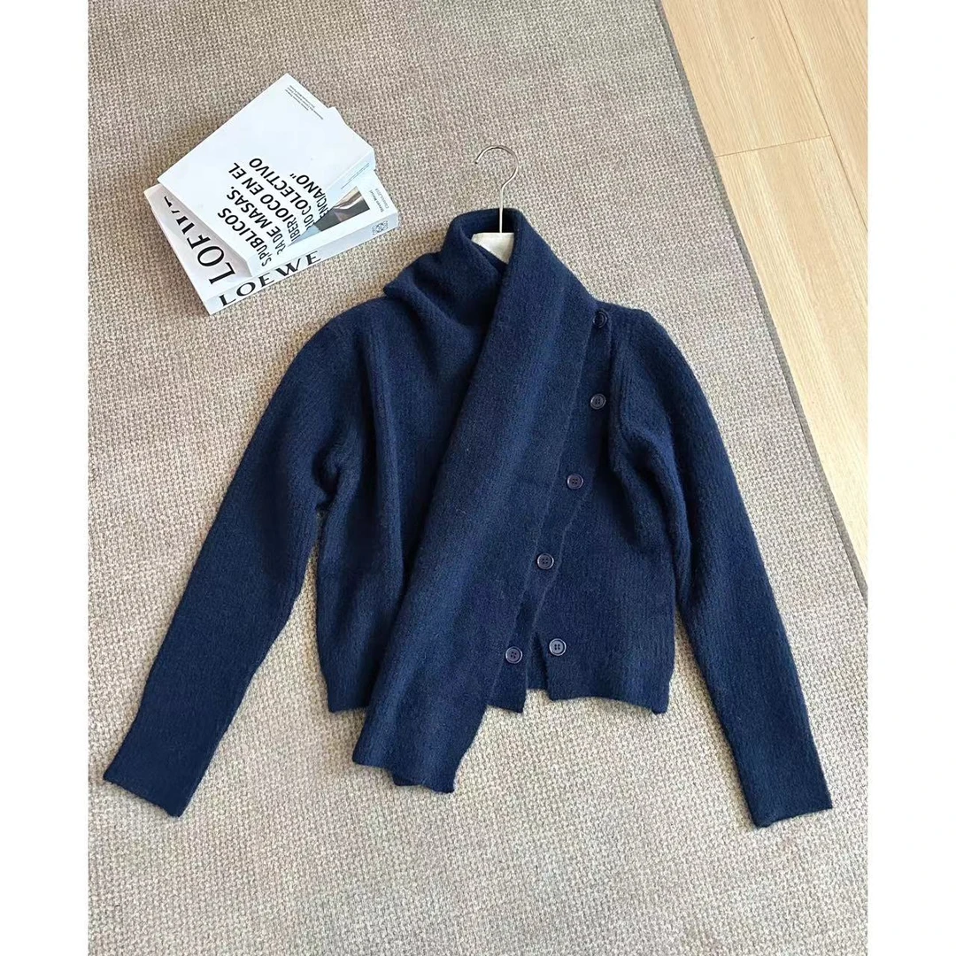 新款侧门襟围巾针织毛衣百搭时尚上衣 MY067