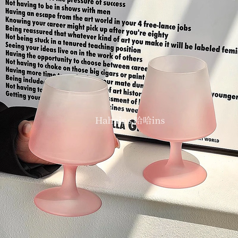 法式磨砂渐变粉高脚杯高颜值玻璃杯氛围感香槟杯酒杯饮料杯女生