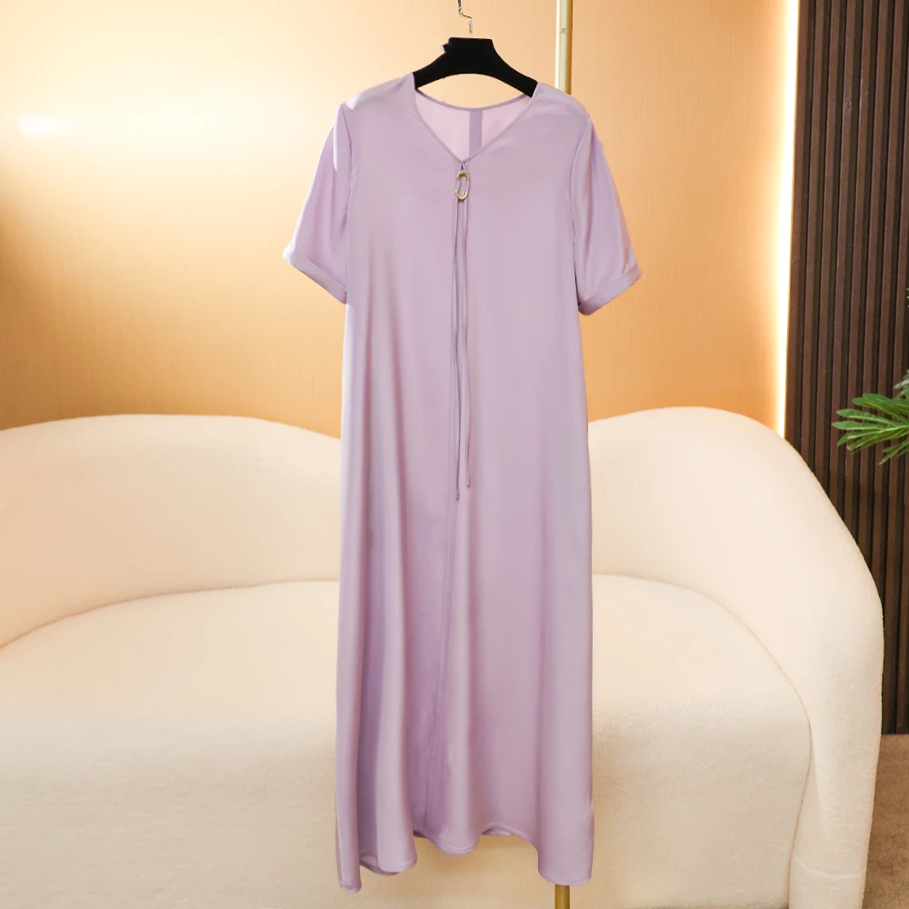 【金雀绫】夏季桑蚕丝法式轻奢纯色真丝连衣裙B23029