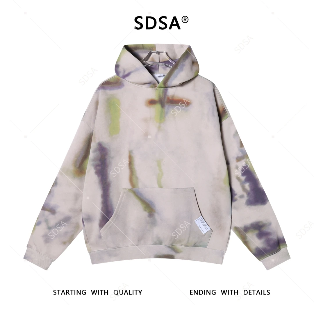 SDSA男士秋冬新款痞帅男装韩版扎染撞色印花连帽卫衣轻奢时尚上衣