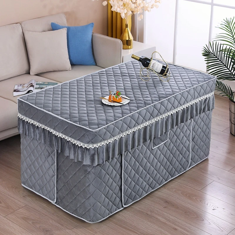 棉绒长方形烤火罩加厚电炉茶几取暖桌布套小圆角专用烤火桌布套罩