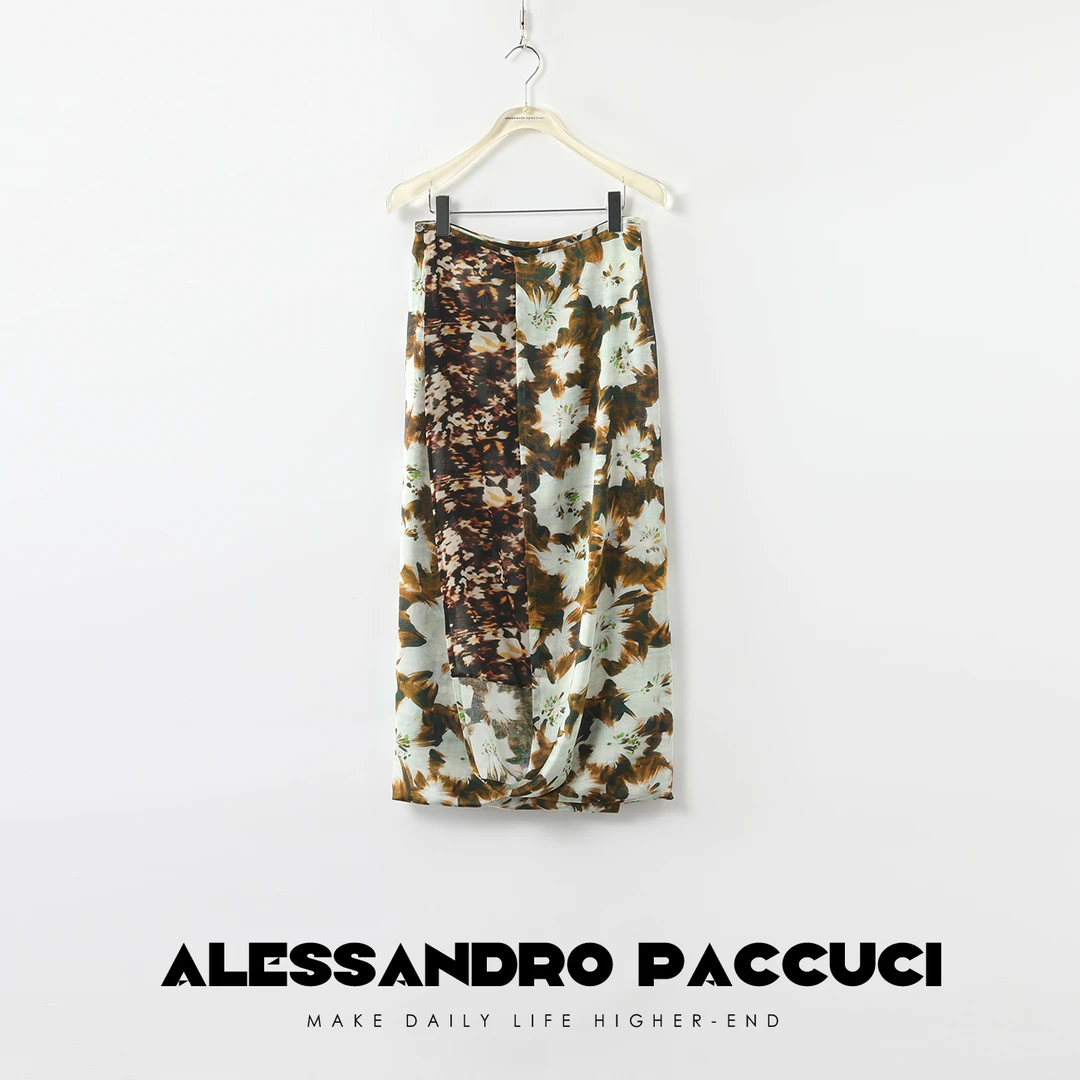 AP洛哥25880X【双生花】100桑蚕丝艺术晕染花卉两面穿时尚百搭半裙