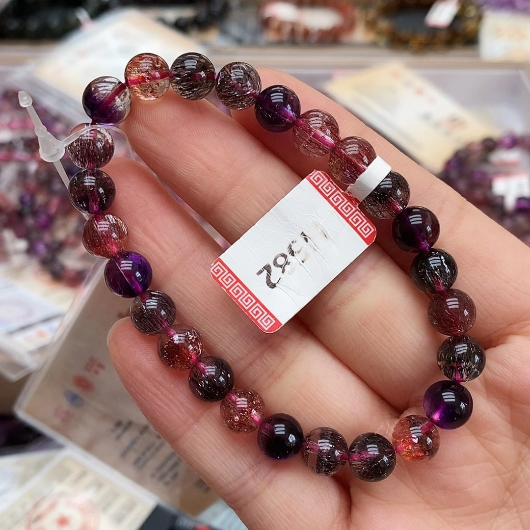 未镶嵌手链水晶H528 超七 黑加仑 8m+