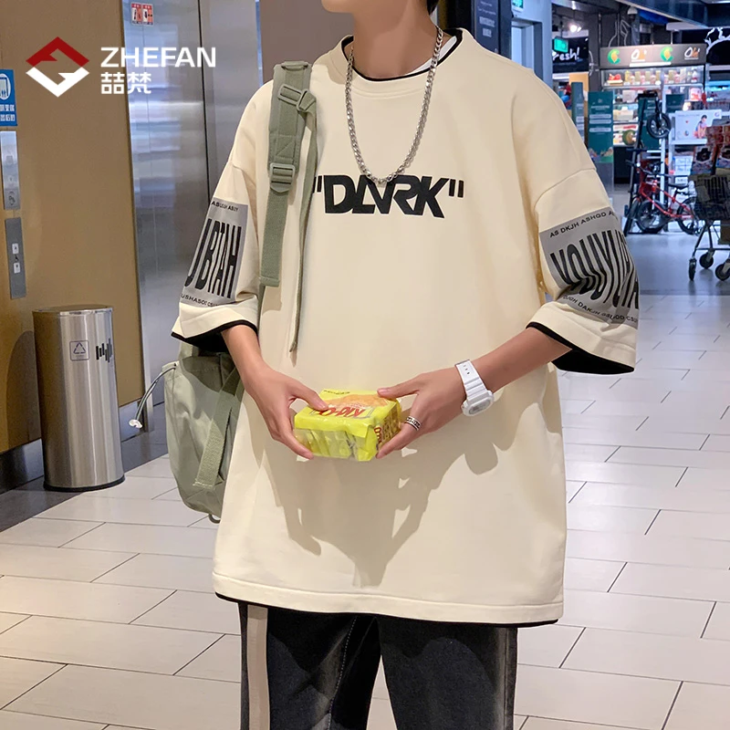 大码夏季新款纯棉短袖T恤青少年宽松美式潮流字母印花百搭上衣