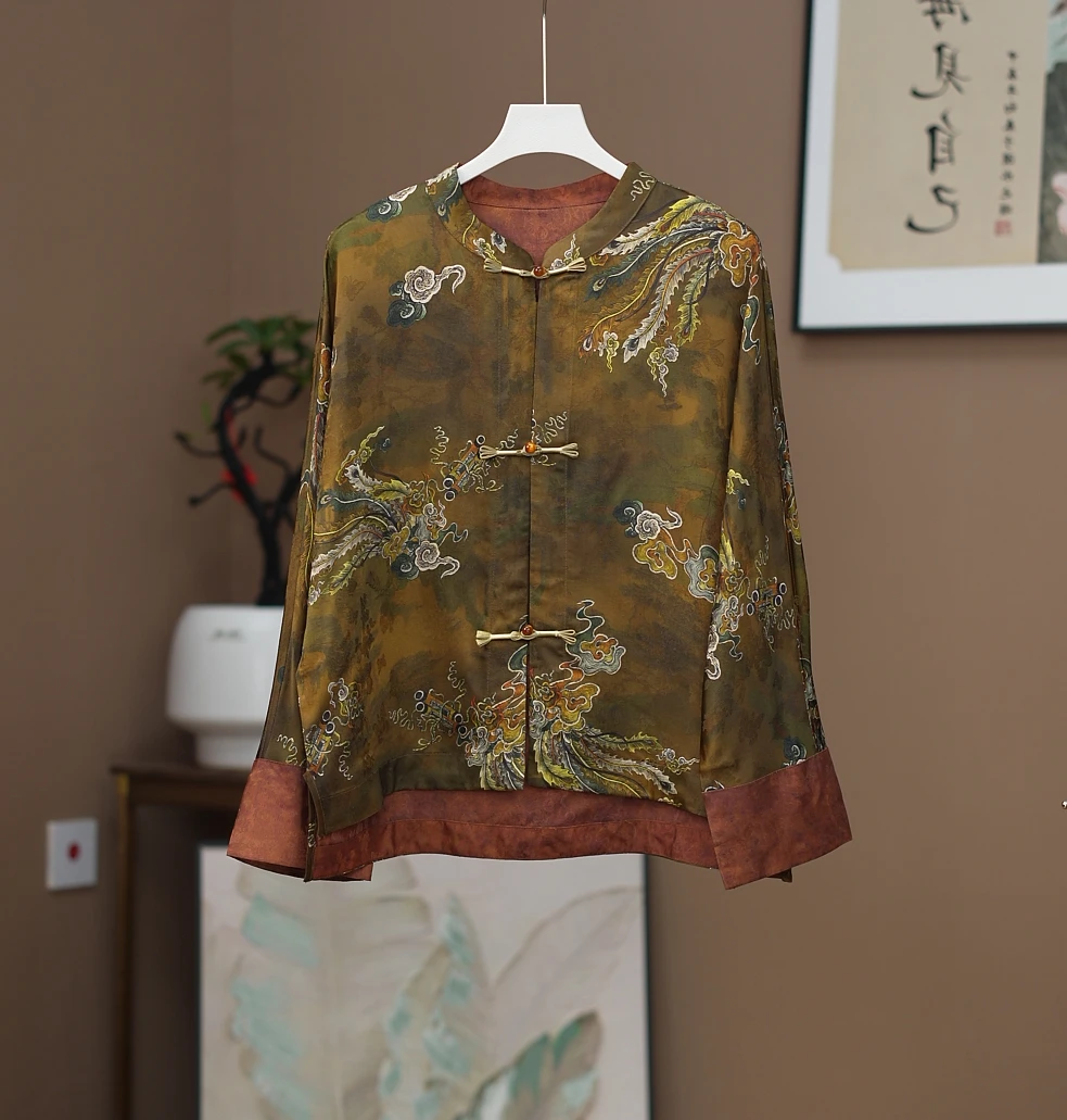 【祥云】中式复古香云纱短外套女生春装新款高端气质印花盘扣上衣