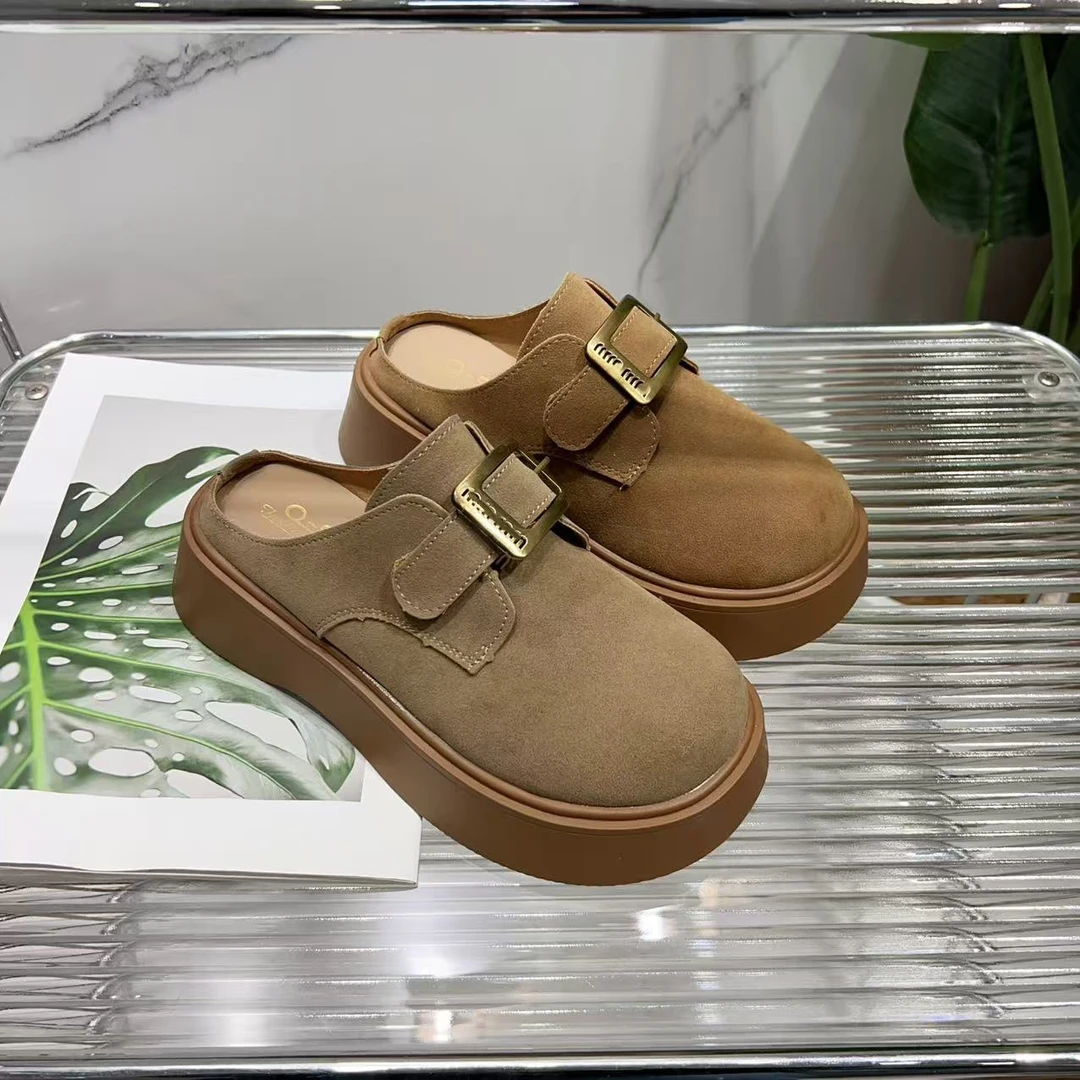 时尚通勤圆头厚底新款法式百搭一脚蹬包头拖鞋9606