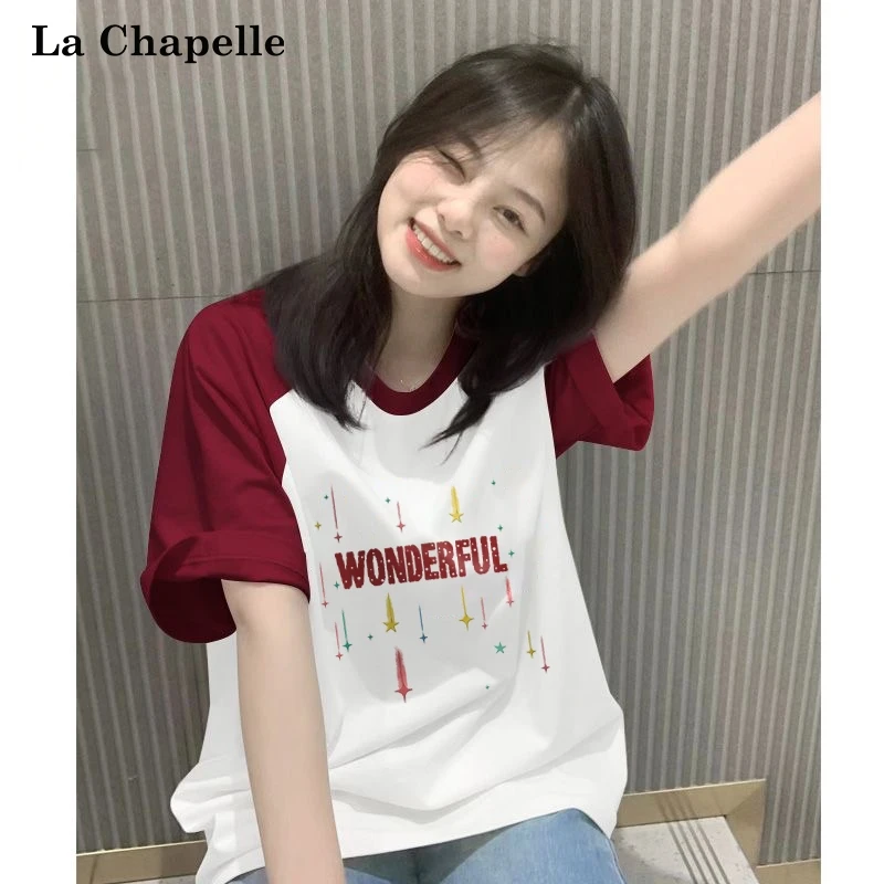 拉夏贝尔韩版洋气纯棉短袖t恤女2025新款爆款夏季学生高中生衣服X