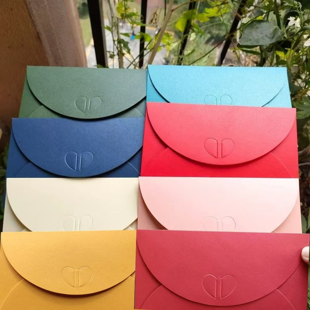 贺卡创意七彩珠光纸信封爱心扣贺卡钱包红包商务高档心形封口信封