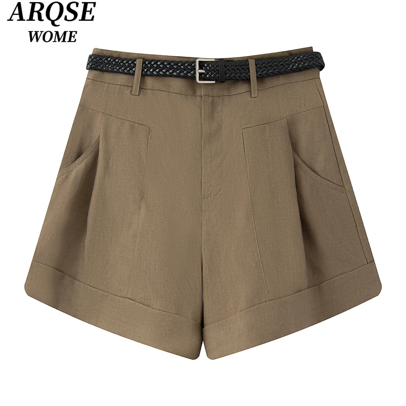 艾诺丝商场同款2025夏季新品款配腰带阔腿短裤休闲裤女3057