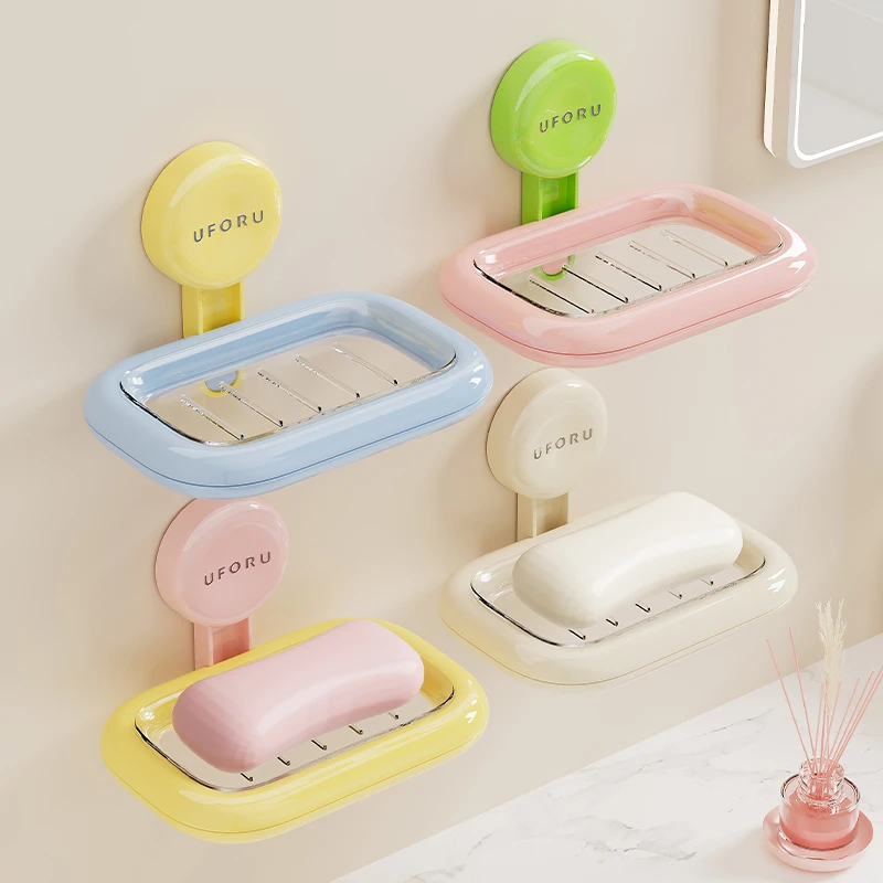 吸盘肥皂盒家用卫生间免打孔壁挂式沥水肥皂架双层沥水收纳置物架