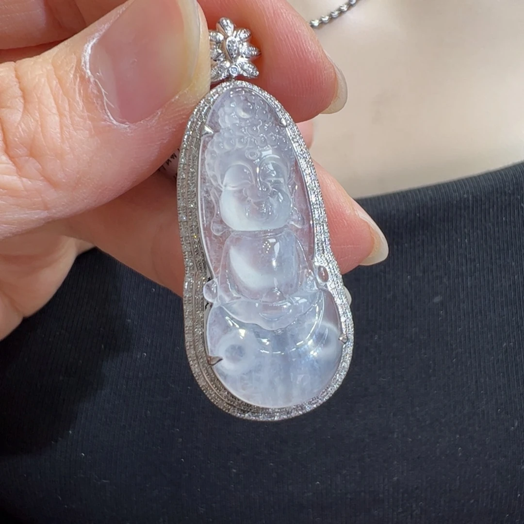 翡翠吊坠(不含链)18K金镶嵌