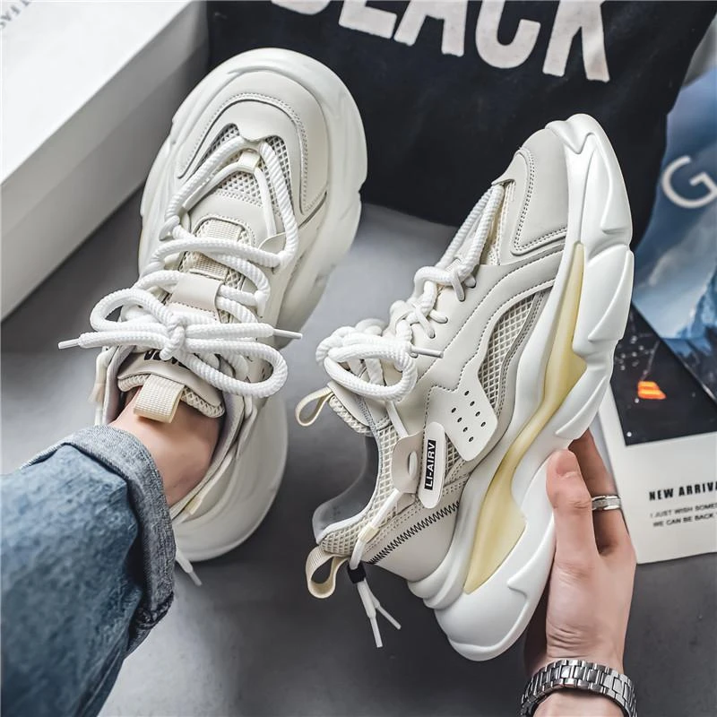 新款爆款男鞋2025秋季新款网面透气运动休闲跑步鞋厚底增高老爹鞋