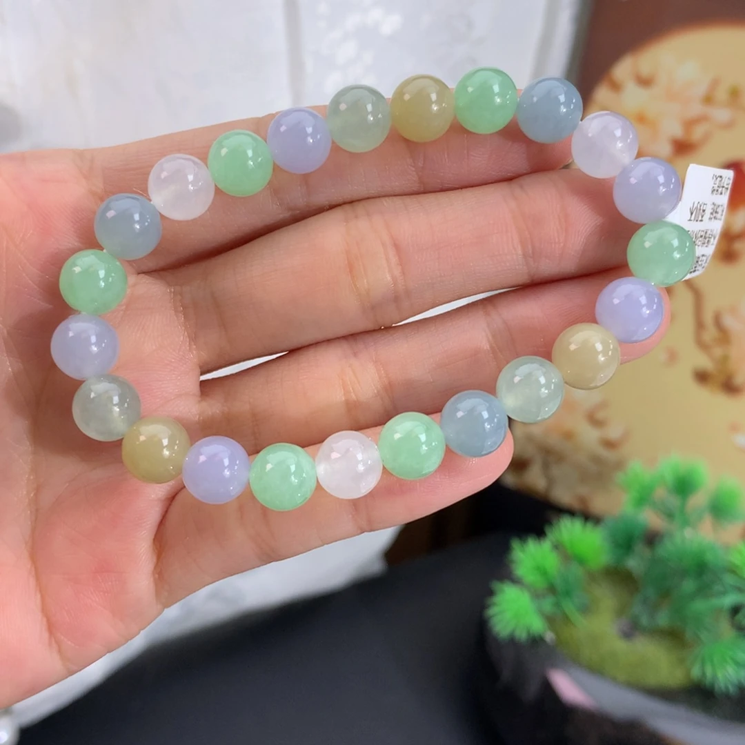 翡翠未镶嵌手串卡8胶润多宝手串