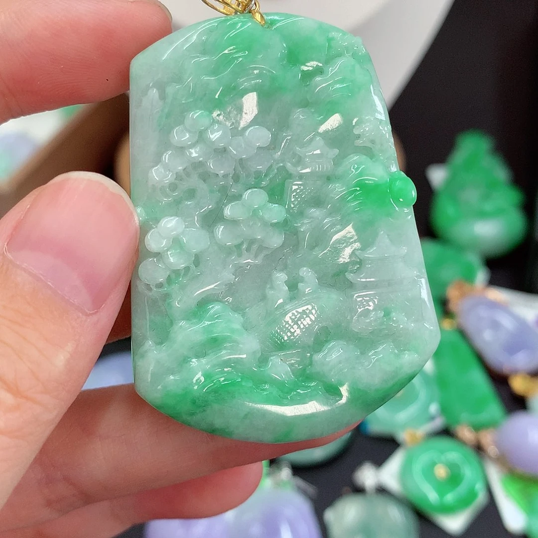 翡翠18K金镶嵌吊坠(不含链)