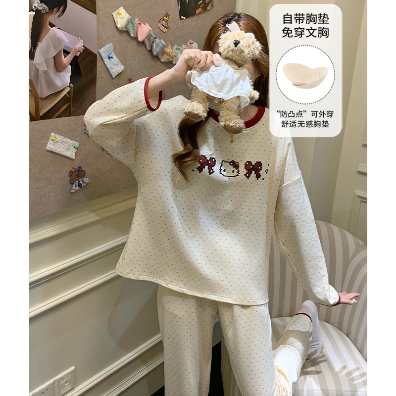 睡衣女款爆款2025新款秋冬可外穿长袖长裤两件套甜美带胸垫家居服