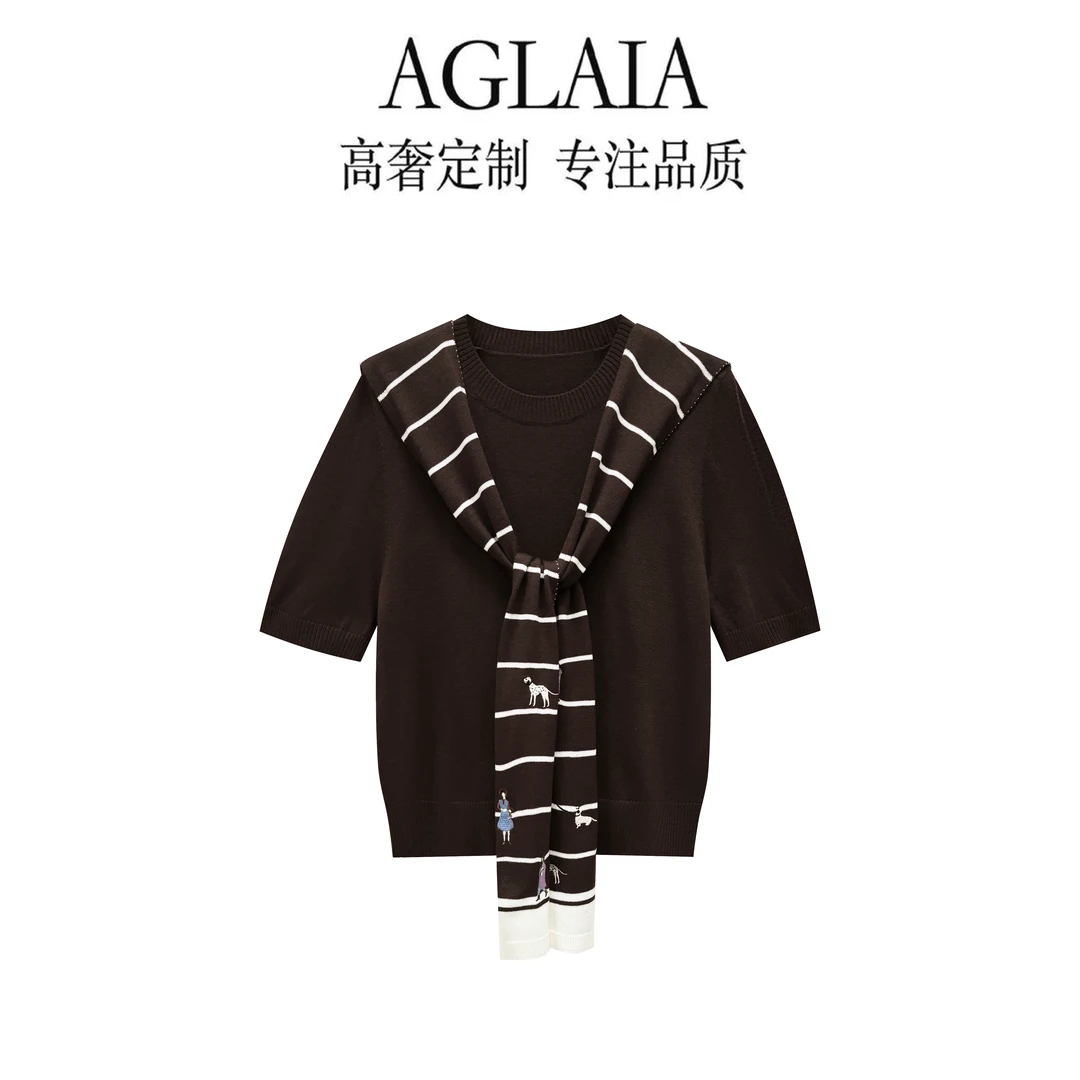 AGLAIA-夏季新款披肩两件套时尚百搭圆领短袖针织衫女6160