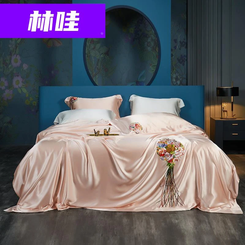 35姆米真丝四件套苏绣大师手绣制作桑蚕丝家纺被套床上用品