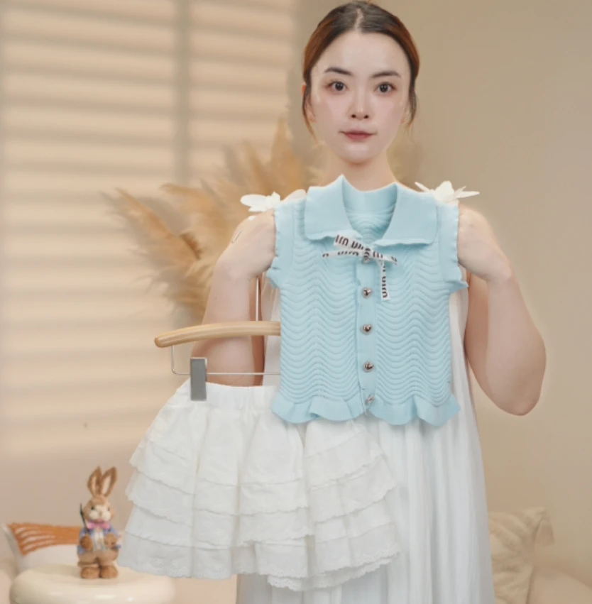 韩版童装2025新款夏季女童背心裙子套装222