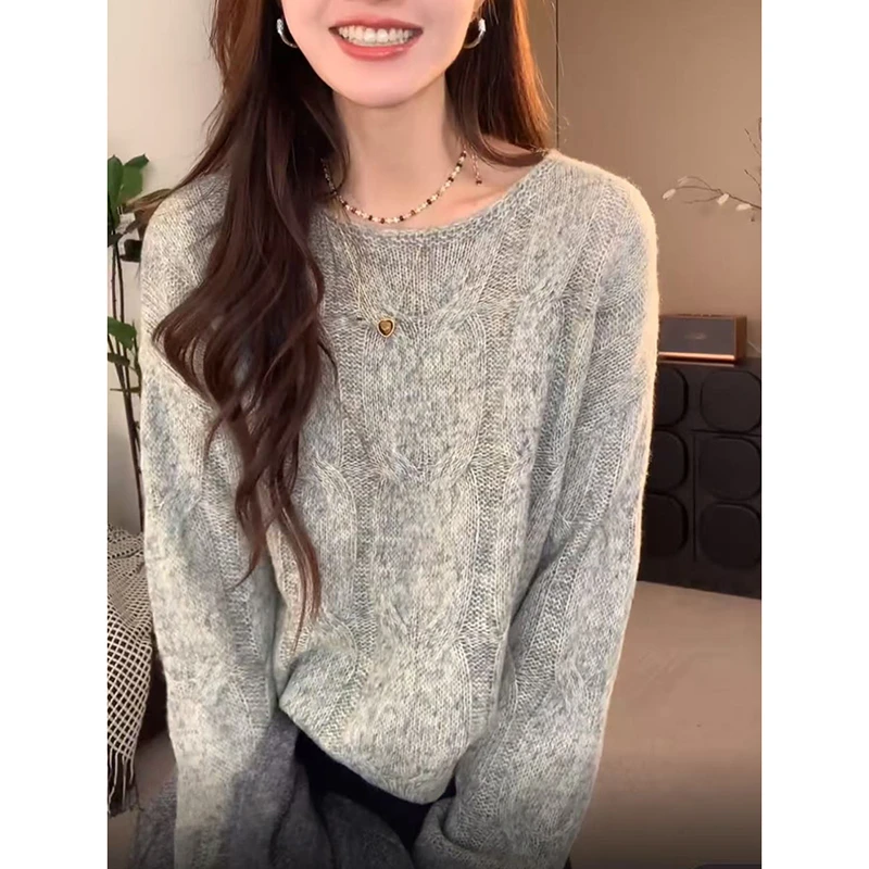软糯圆领针织衫女2025新款秋冬时尚百搭慵懒风毛衣高级感打底上衣