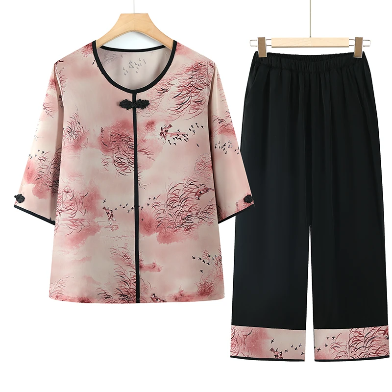 中老年人女装妈妈装夏季高贵洋气母亲60-80岁老太太衣服奶奶套装