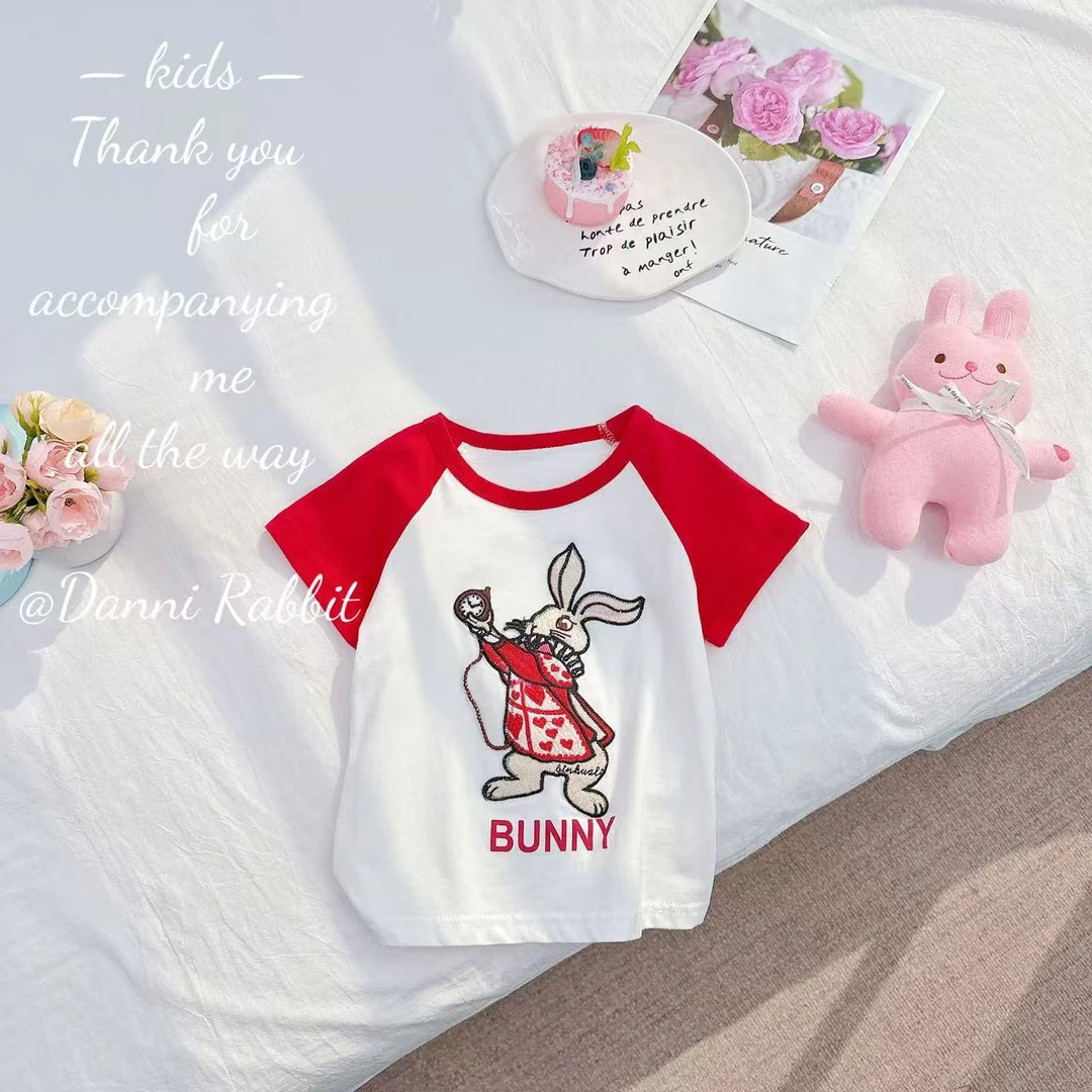 夏款女童可爱卡通小兔子撞色短袖T恤 D-XA201