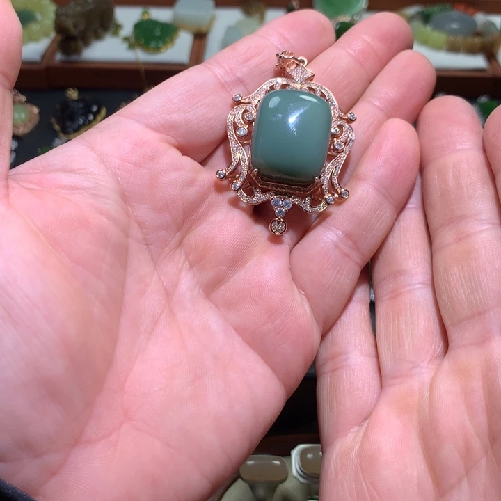 和田玉颈饰银S925镶嵌