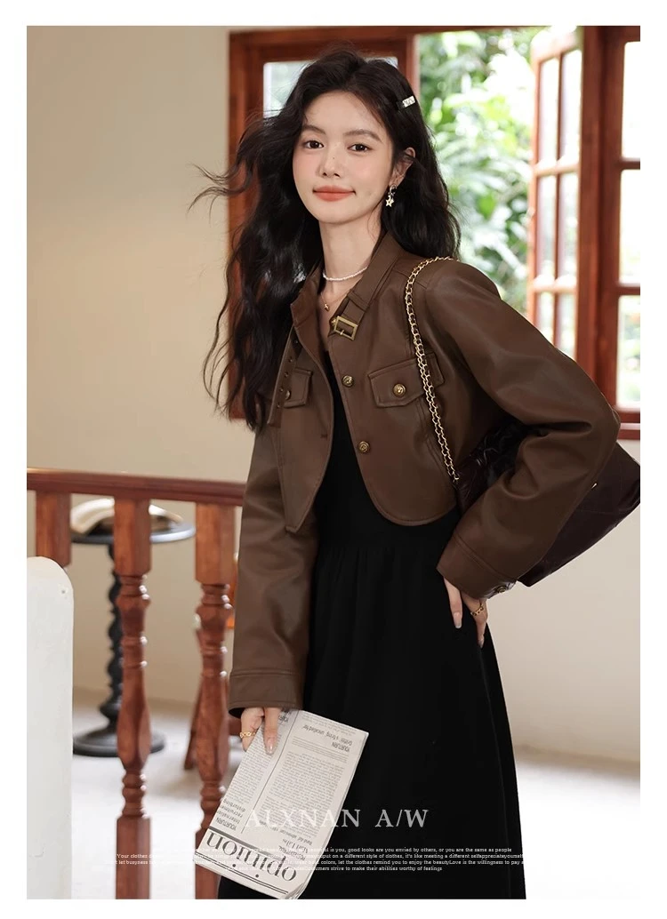 《雅致优雅》法式高级感气质连衣裙复古皮衣外套女LXN32260PY