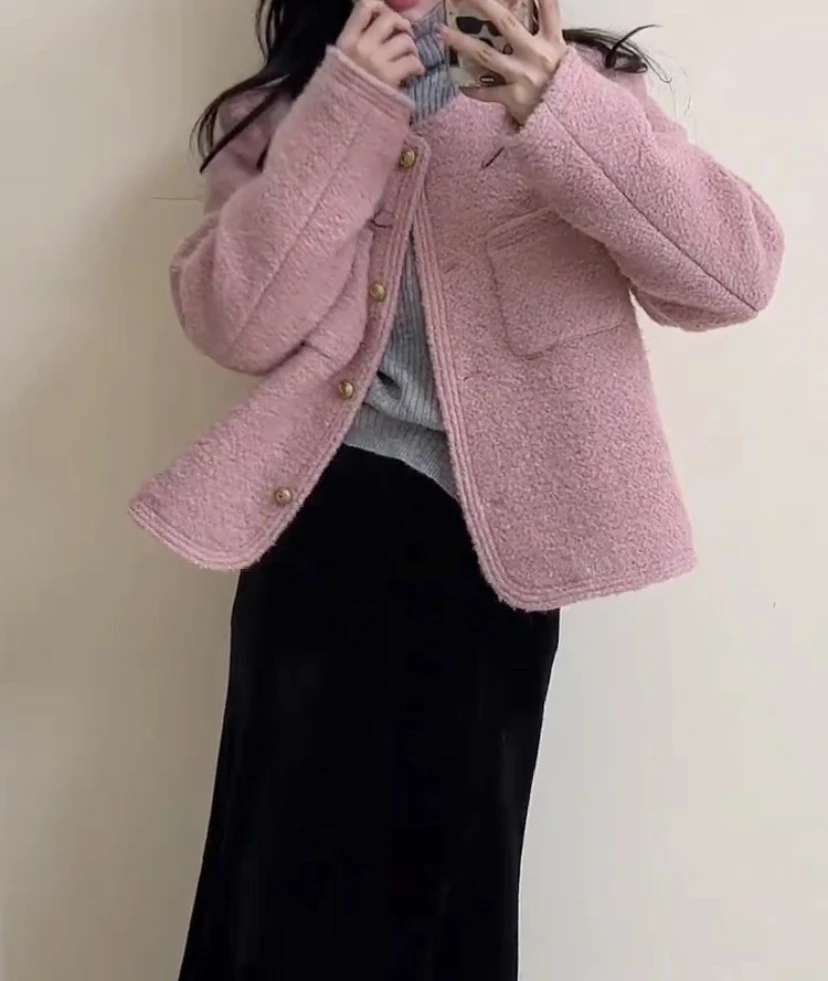 Y491粉圈圈呢小香风外套8825