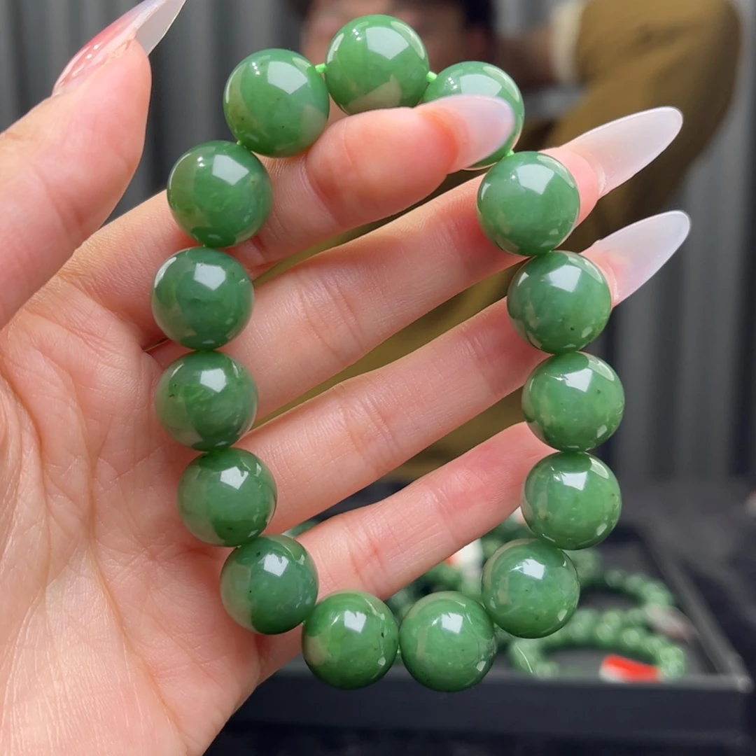 和田玉未镶嵌手链和田玉俄碧阳绿14