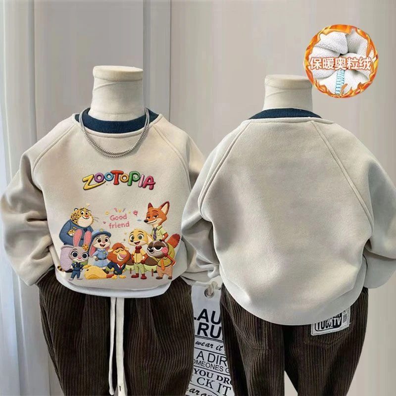 冬季男童一体绒卫衣秋冬2025新款儿童加绒套头衫中童洋气休闲上衣