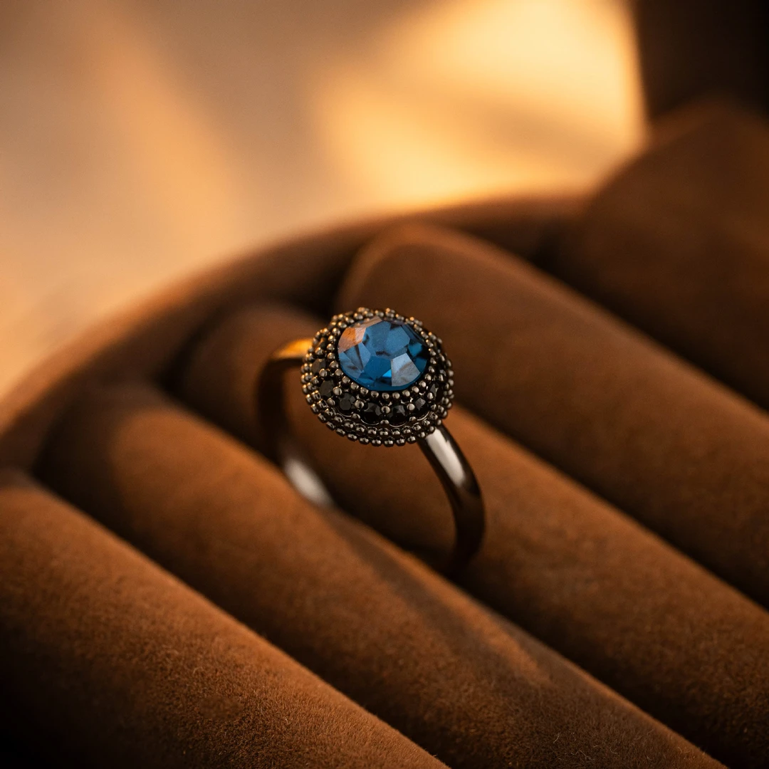 铜合金戒指 青墨幽兰蓝水晶古风轻奢风设计高级感小众复古精致感