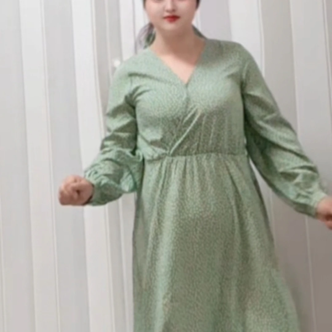 气质复古修身法式优雅收腰印花中长款女士连衣裙