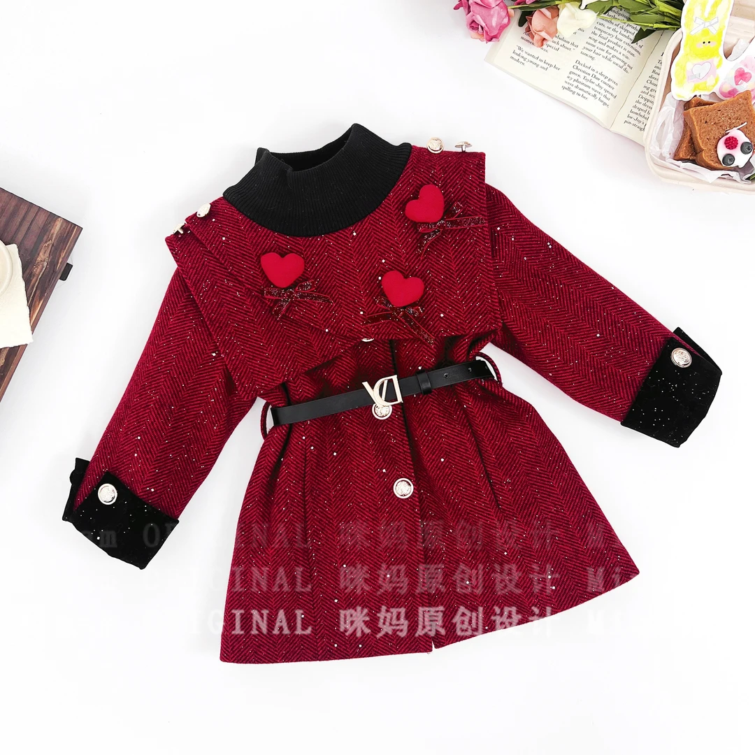 【岁心馨】女童红色重工年服潮流套装裙冬季时髦套装5Q797HON