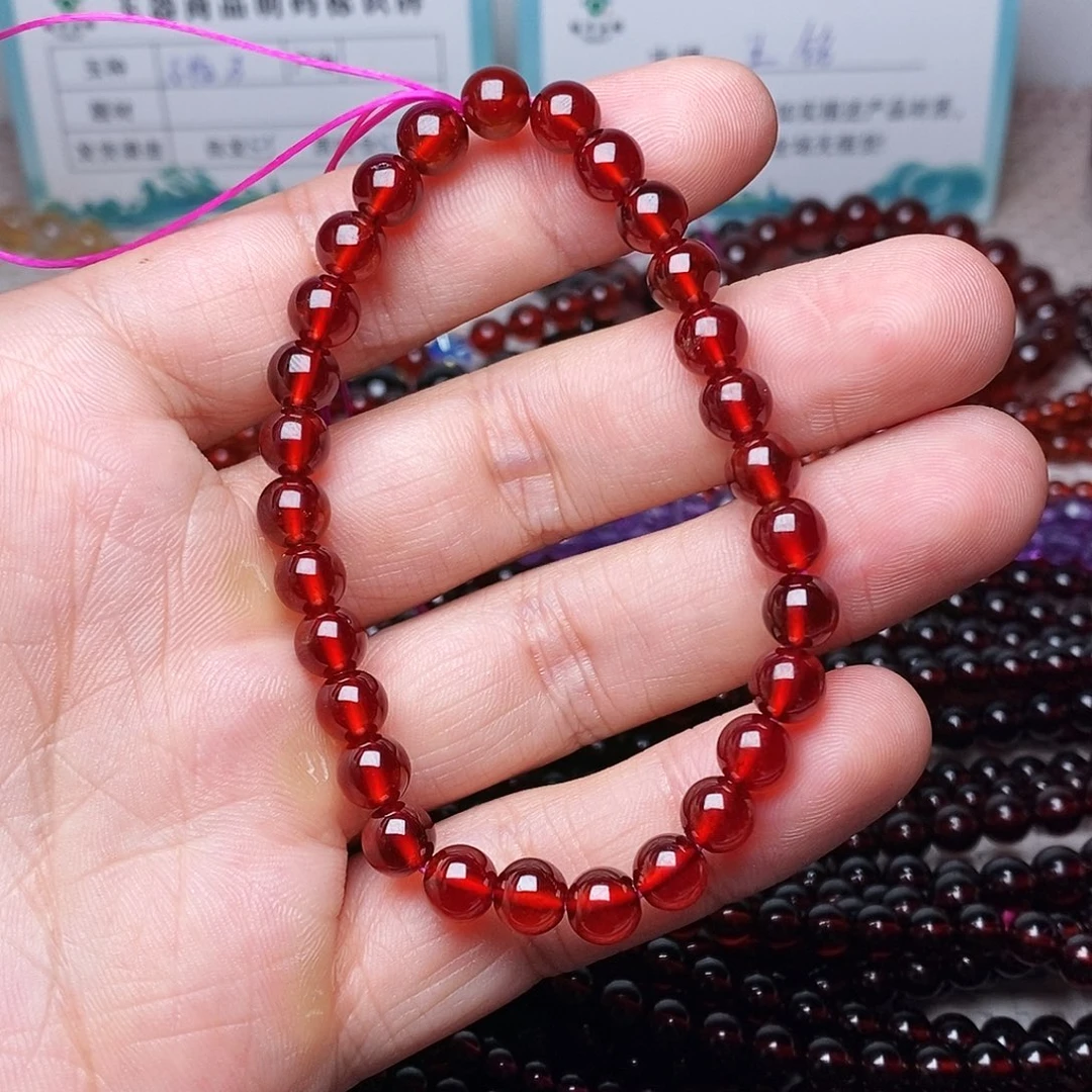 幽***轩石榴石手链未镶嵌卡6毕业级橙红