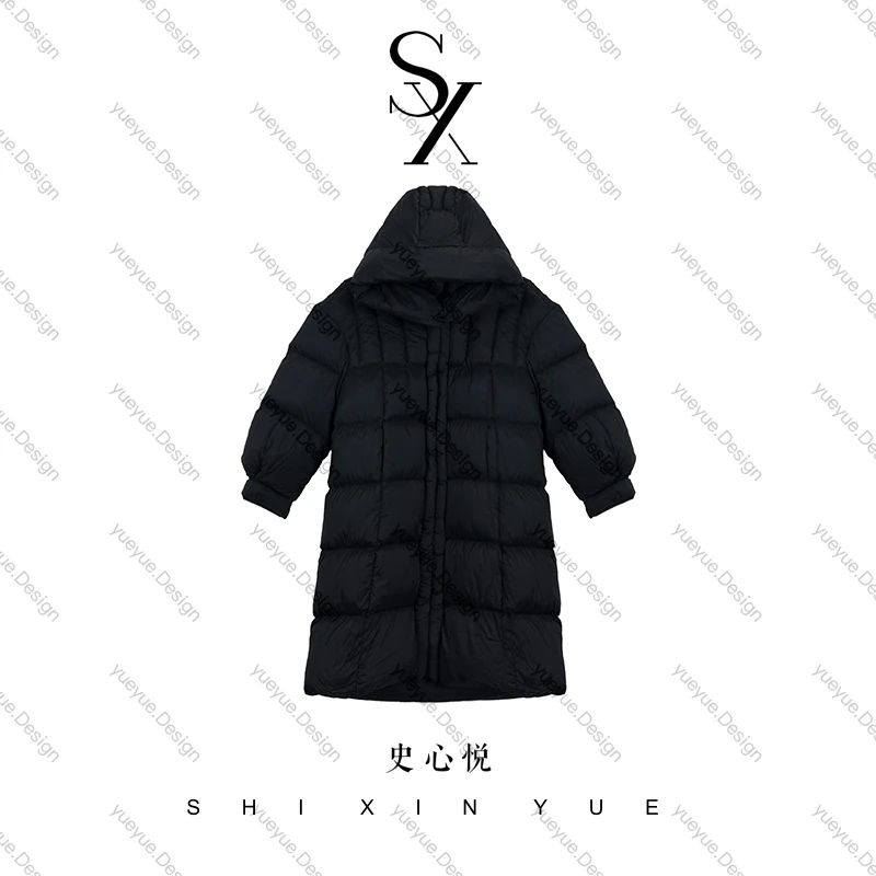 【悦悦专属】冬季新款廓形连帽泡芙白鹅绒长款外套Y1050