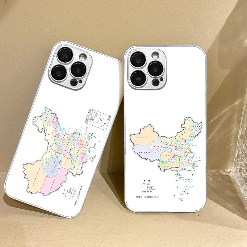 中国地图适用苹果16promax金属漆玻璃手机壳华为oppo小米15vivo