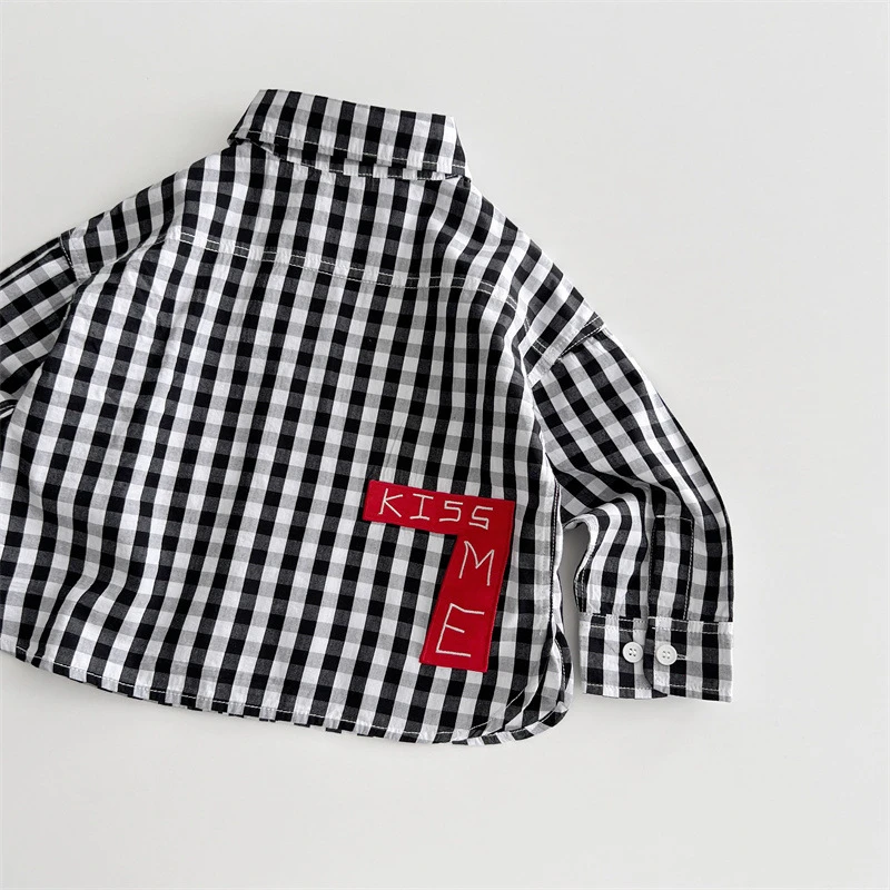 LZQ日系DD童装春秋儿童棉质格纹衬衫立体绣花衬衣23594