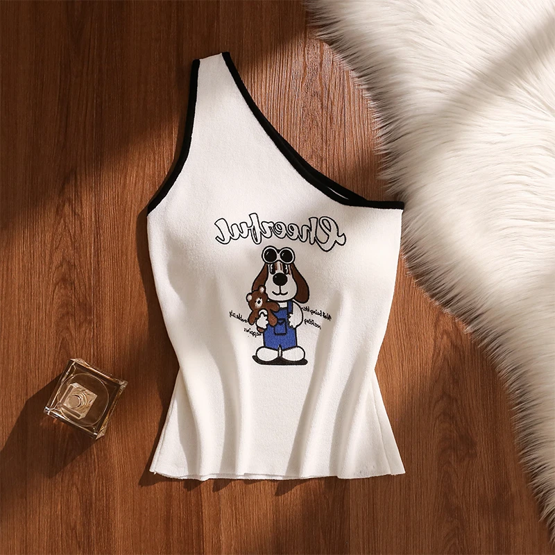 辣妹斜肩针织吊带背心女夏性感可爱甜美修身高级感不规则上衣外穿